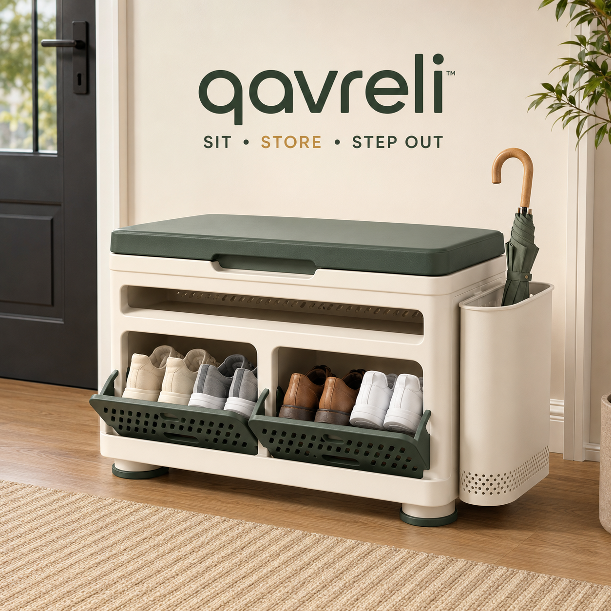 qavreli™ StepNest Flip-Top Entry Bench
